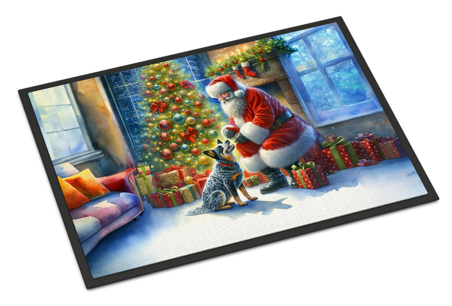 Australian Cattle Dog and Santa Claus Doormat Indoor Outdoor 24H X 36W Front Door Mat Rugs for Entryway, Non Slip Washable Low Pile,