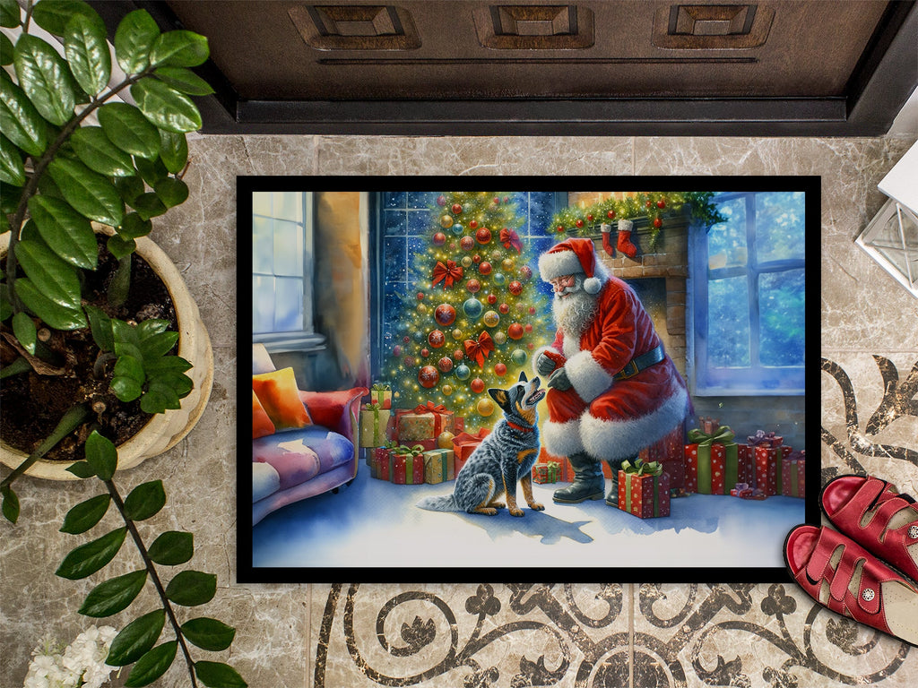 Australian Cattle Dog and Santa Claus Doormat Indoor Outdoor 24H X 36W Front Door Mat Rugs for Entryway, Non Slip Washable Low Pile,