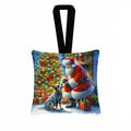 Australian Cattle Dog and Santa Claus Hanging Square Fabric Ornament 3.5 × 3.5 Decorative Door-Knob & Tree Hanger, Soft Fabric