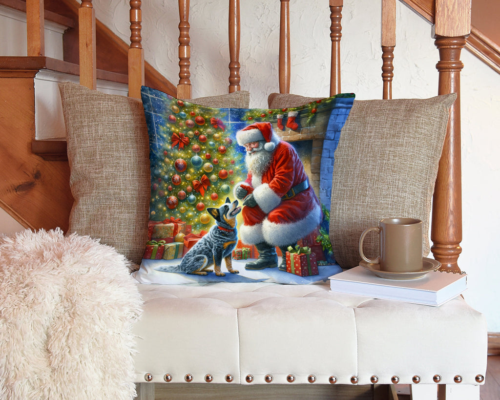 Australian Cattle Dog and Santa Claus Decorative Throw Pillow 14x14 Indoor Outdoor Accent Cushion, Fabric Cover with Insert for Sofa, Bed, Porch & Living Room