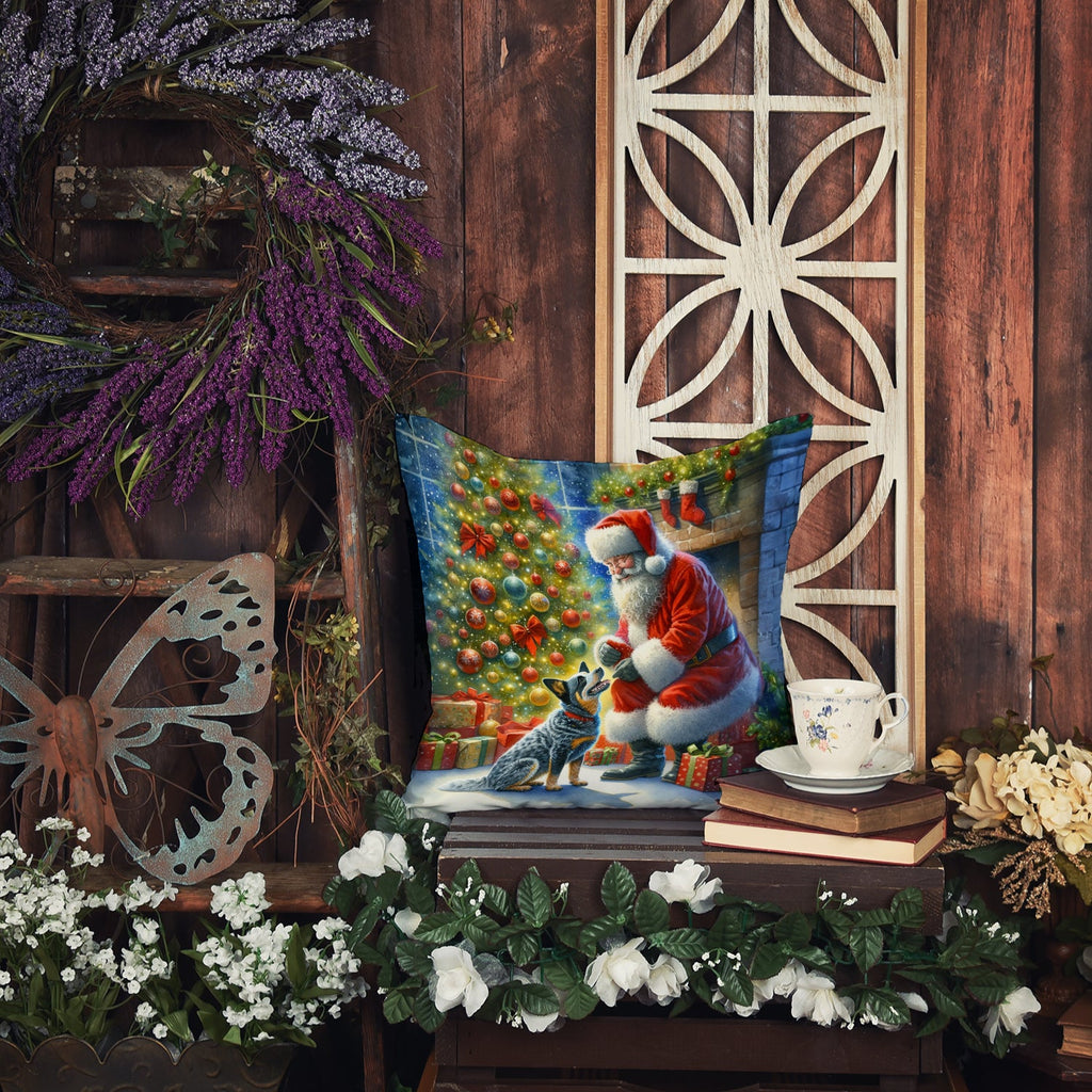 Australian Cattle Dog and Santa Claus Decorative Throw Pillow 14x14 Indoor Outdoor Accent Cushion, Fabric Cover with Insert for Sofa, Bed, Porch & Living Room