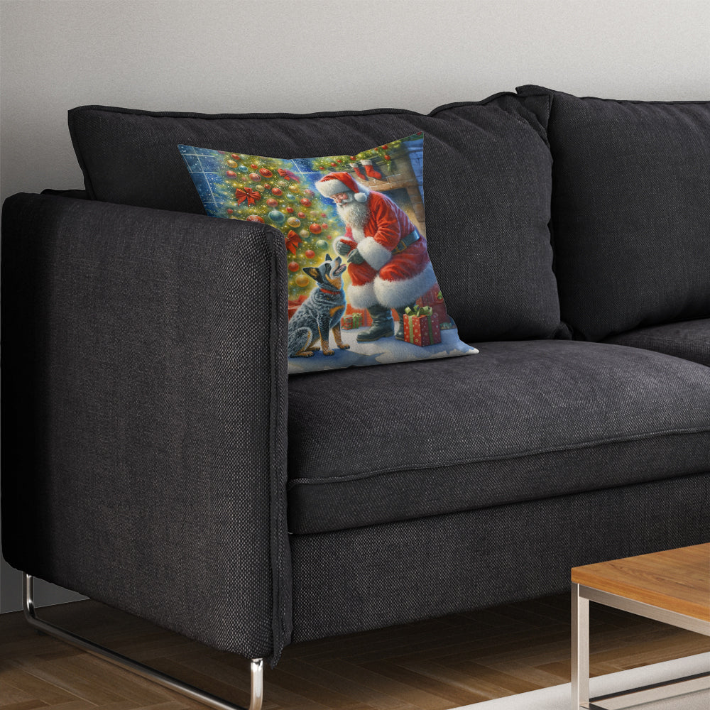 Australian Cattle Dog and Santa Claus Decorative Throw Pillow 14x14 Indoor Outdoor Accent Cushion, Fabric Cover with Insert for Sofa, Bed, Porch & Living Room