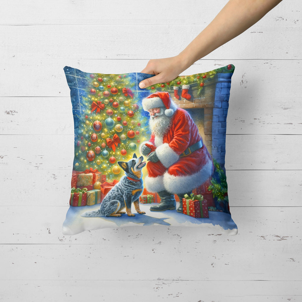Australian Cattle Dog and Santa Claus Decorative Throw Pillow 18x18 Indoor Outdoor Accent Cushion, Fabric Cover with Insert for Sofa, Bed, Porch & Living Room