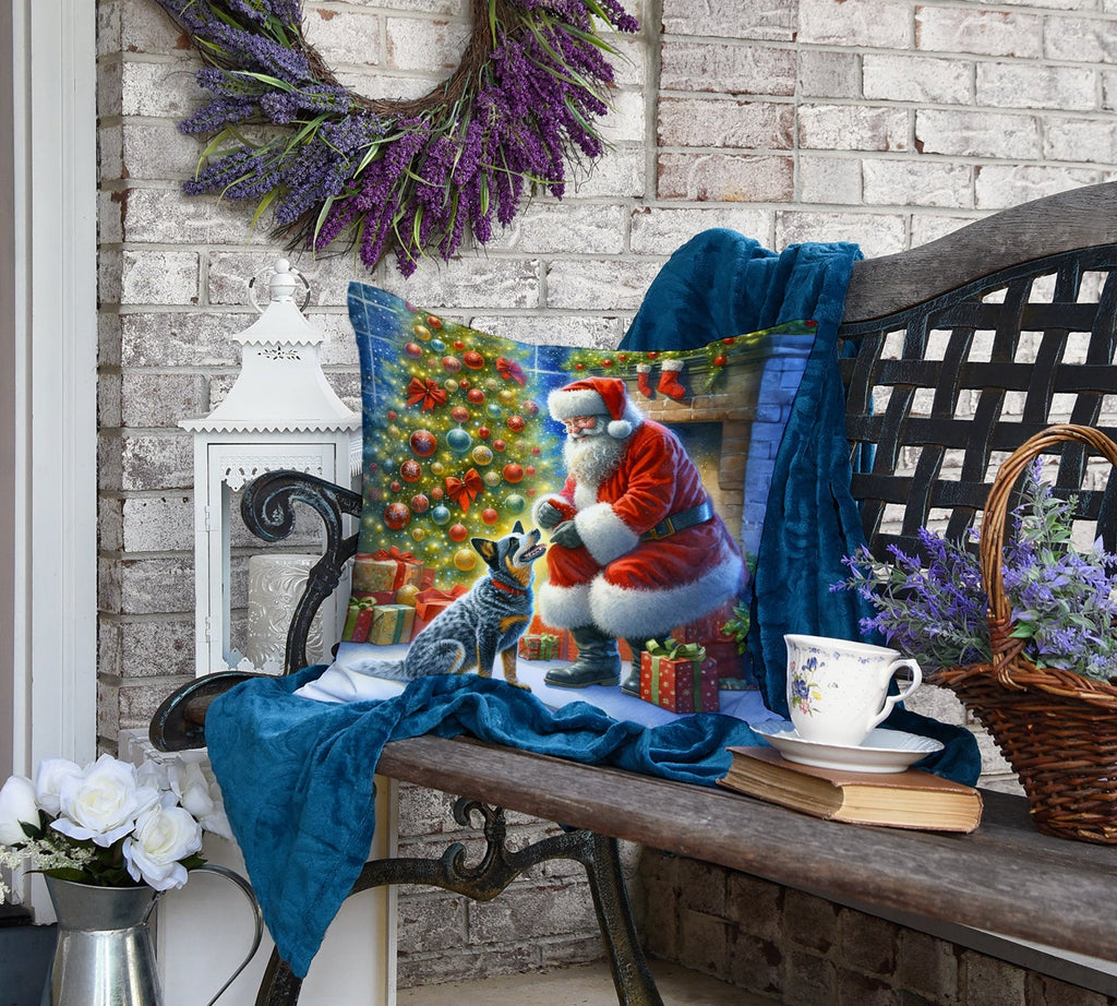 Australian Cattle Dog and Santa Claus Decorative Throw Pillow 18x18 Indoor Outdoor Accent Cushion, Fabric Cover with Insert for Sofa, Bed, Porch & Living Room