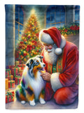 Australian Shepherd and Santa Claus House Flag 28x40 Porch Sleeve Pole Decorative Outside Yard Banner Artwork Wall Hanging, Polyester