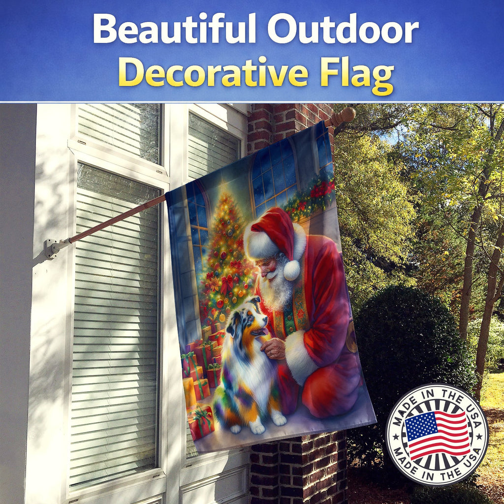 Australian Shepherd and Santa Claus House Flag 28x40 Porch Sleeve Pole Decorative Outside Yard Banner Artwork Wall Hanging, Polyester
