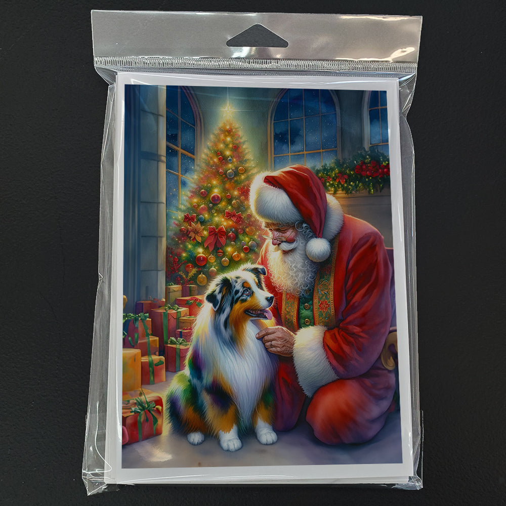 Australian Shepherd and Santa Claus Greeting Cards Pack of 8 Blank Cards with Envelopes Whimsical A7 Size 5x7