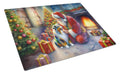 Australian Shepherd and Santa Claus Cutting Board Tempered Glass Kitchen Cutting Surface, Heat Resistant Chopping, Non-Slip Feet, Food Prep & Serving