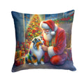 Australian Shepherd and Santa Claus Decorative Throw Pillow 18x18 Indoor Outdoor Accent Cushion, Fabric Cover with Insert for Sofa, Bed, Porch & Living Room