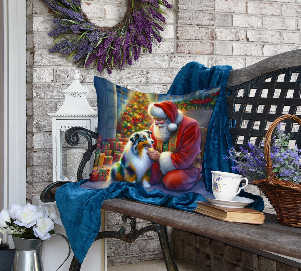 Australian Shepherd and Santa Claus Decorative Throw Pillow 18x18 Indoor Outdoor Accent Cushion, Fabric Cover with Insert for Sofa, Bed, Porch & Living Room