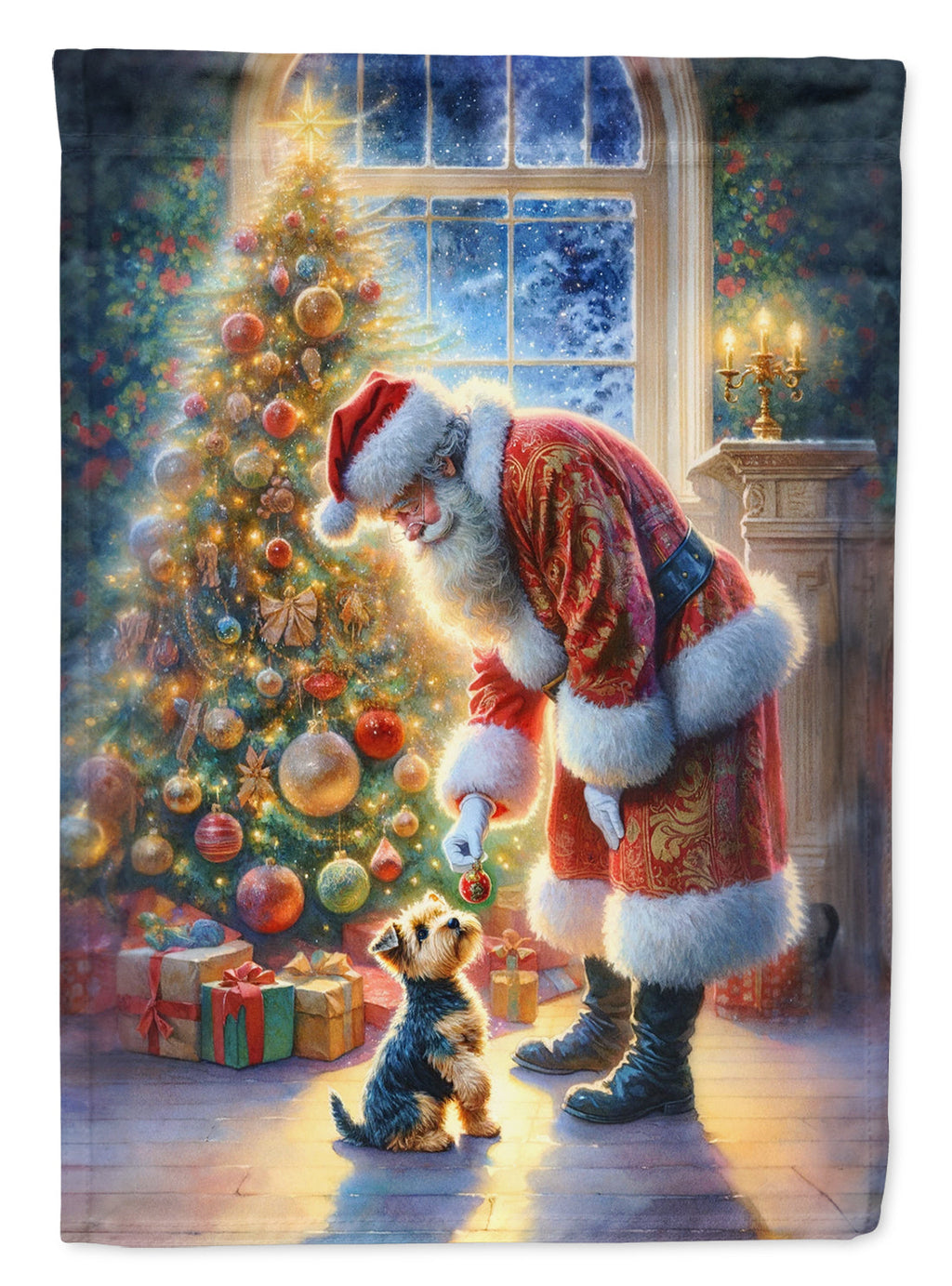 Australian Terrier and Santa Claus House Flag 28x40 Porch Sleeve Pole Decorative Outside Yard Banner Artwork Wall Hanging, Polyester