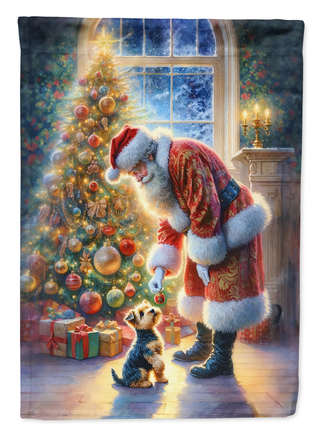 Australian Terrier and Santa Claus House Flag 28x40 Porch Sleeve Pole Decorative Outside Yard Banner Artwork Wall Hanging, Polyester