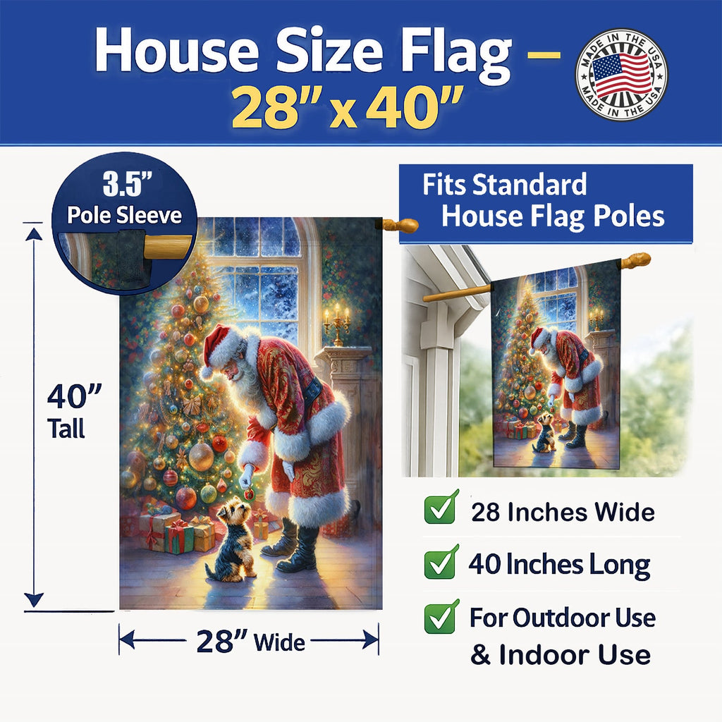 Australian Terrier and Santa Claus House Flag 28x40 Porch Sleeve Pole Decorative Outside Yard Banner Artwork Wall Hanging, Polyester