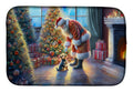 Australian Terrier and Santa Claus Dish Drying Mat Absorbent Dish Drying Mat Pad for Kitchen Counter Dish Drainer Mat for Countertop, 14 x 21", Multicolor