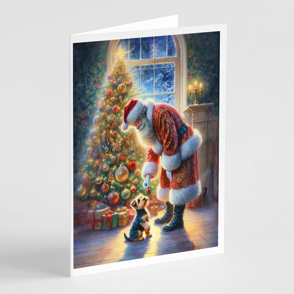 Australian Terrier and Santa Claus Greeting Cards Pack of 8 Blank Cards with Envelopes Whimsical A7 Size 5x7