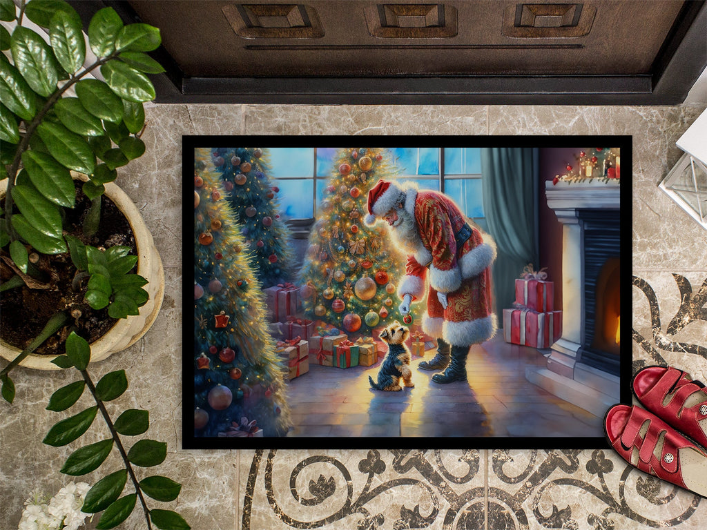 Australian Terrier and Santa Claus Doormat Indoor Outdoor 24H X 36W Front Door Mat Rugs for Entryway, Non Slip Washable Low Pile,