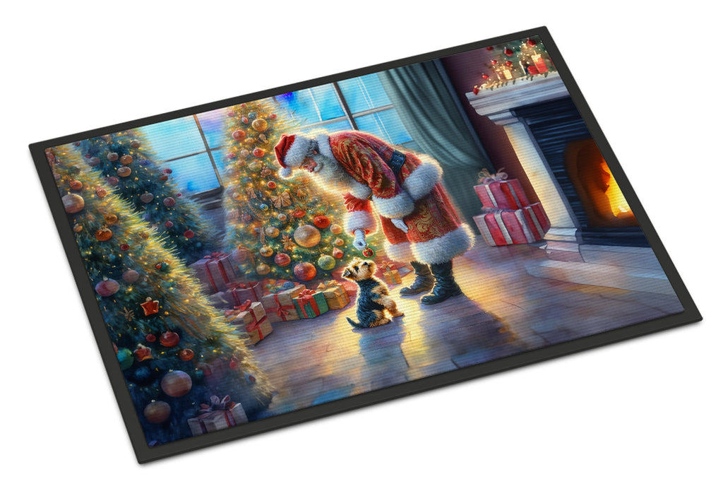 Australian Terrier and Santa Claus Doormat Indoor Outdoor 18H X 27W Front Door Mat Rugs for Entryway, Non Slip Washable