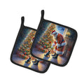 Australian Terrier and Santa Claus Pot Holder Set of 2 Heat Resistant Quilted Hot Pads 7.5 x 7.5 Inch, Insulated Kitchen Trivets for Cooking & Baking