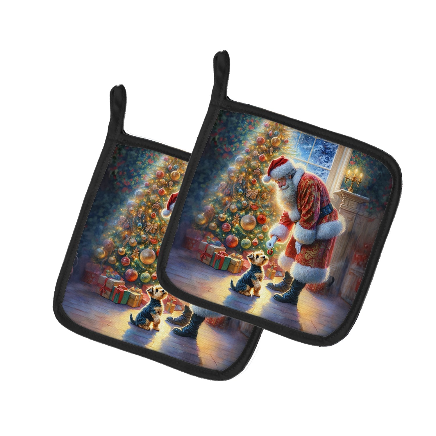 Australian Terrier and Santa Claus Pot Holder Set of 2 Heat Resistant Quilted Hot Pads 7.5 x 7.5 Inch, Insulated Kitchen Trivets for Cooking & Baking
