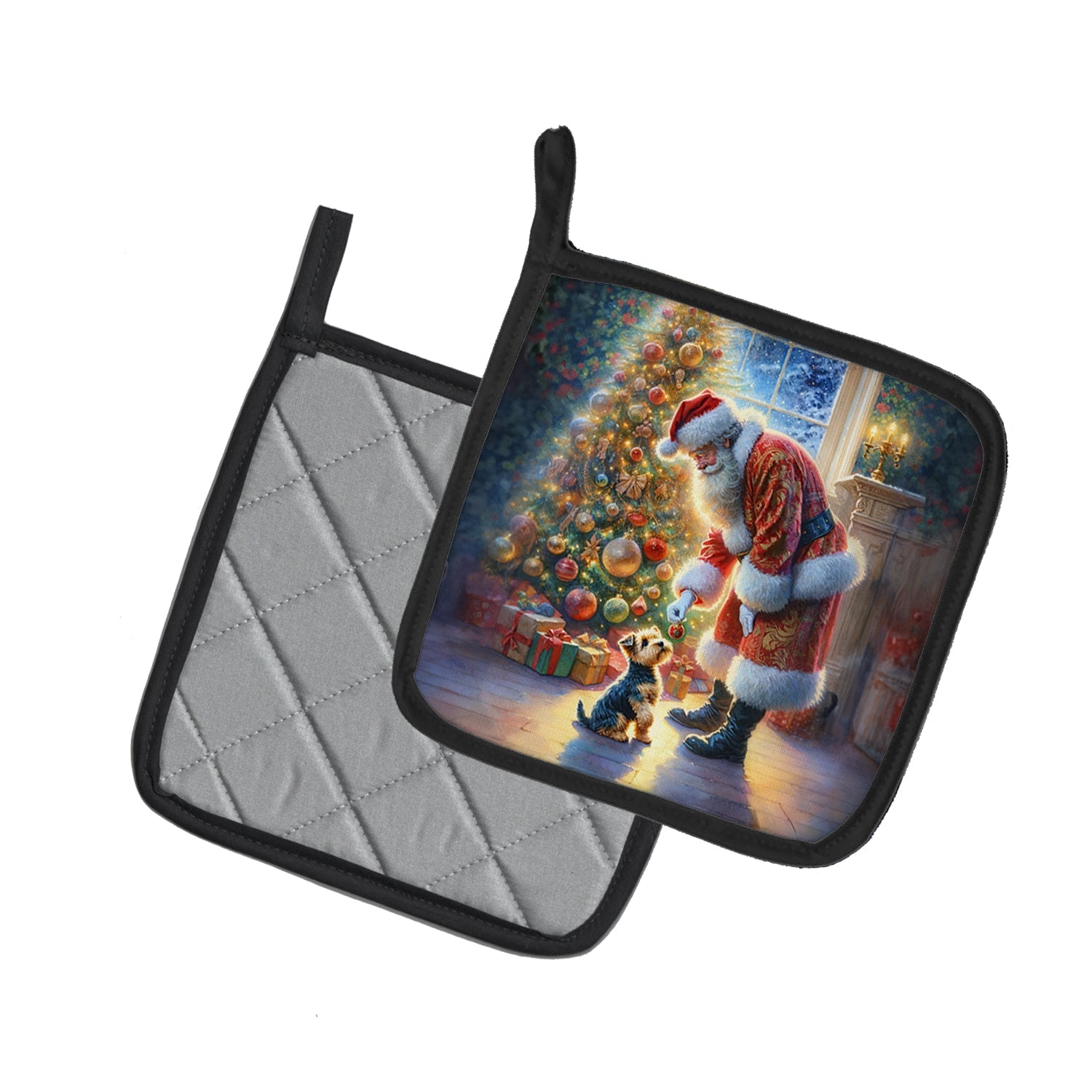Australian Terrier and Santa Claus Pot Holder Set of 2 Heat Resistant Quilted Hot Pads 7.5 x 7.5 Inch, Insulated Kitchen Trivets for Cooking & Baking