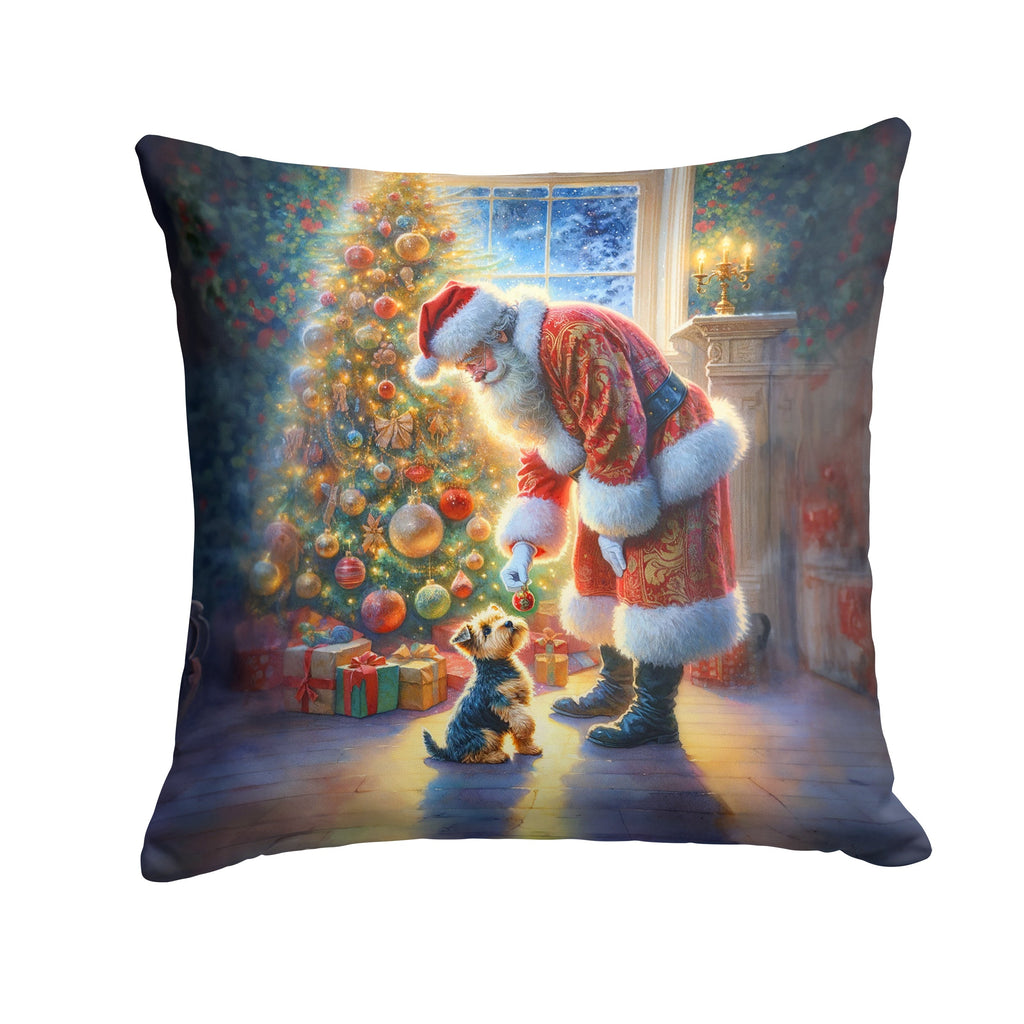Australian Terrier and Santa Claus Decorative Throw Pillow 14x14 Indoor Outdoor Accent Cushion, Fabric Cover with Insert for Sofa, Bed, Porch & Living Room