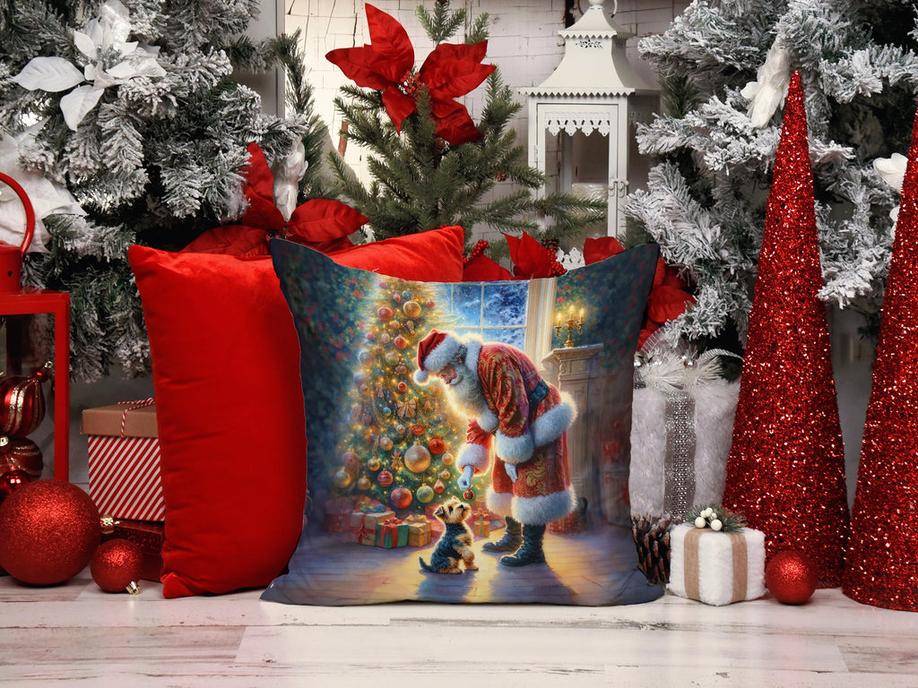 Australian Terrier and Santa Claus Decorative Throw Pillow 14x14 Indoor Outdoor Accent Cushion, Fabric Cover with Insert for Sofa, Bed, Porch & Living Room