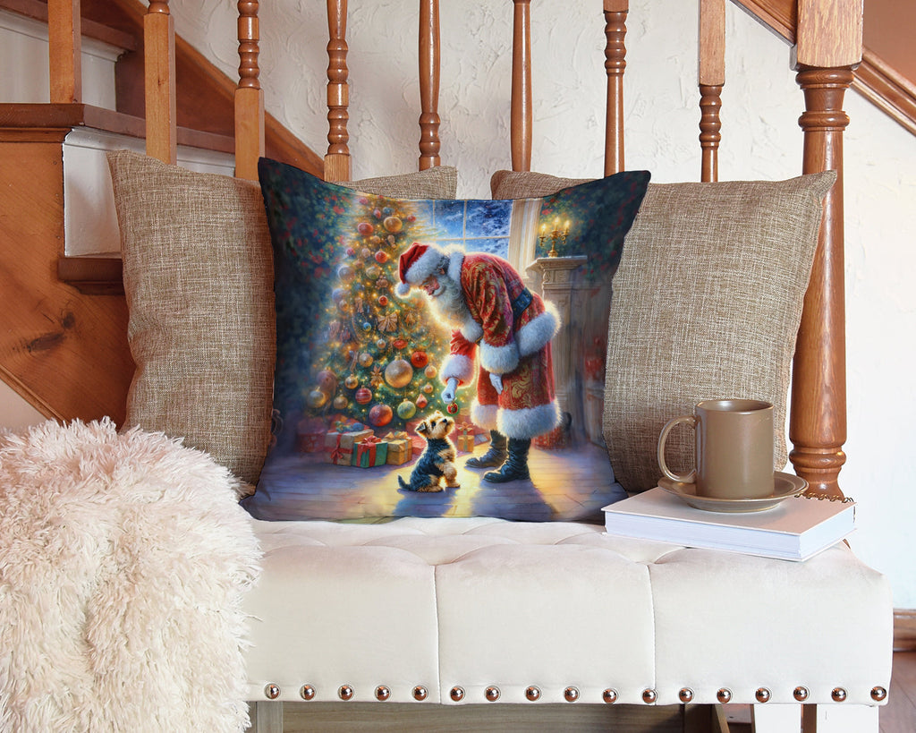 Australian Terrier and Santa Claus Decorative Throw Pillow 14x14 Indoor Outdoor Accent Cushion, Fabric Cover with Insert for Sofa, Bed, Porch & Living Room