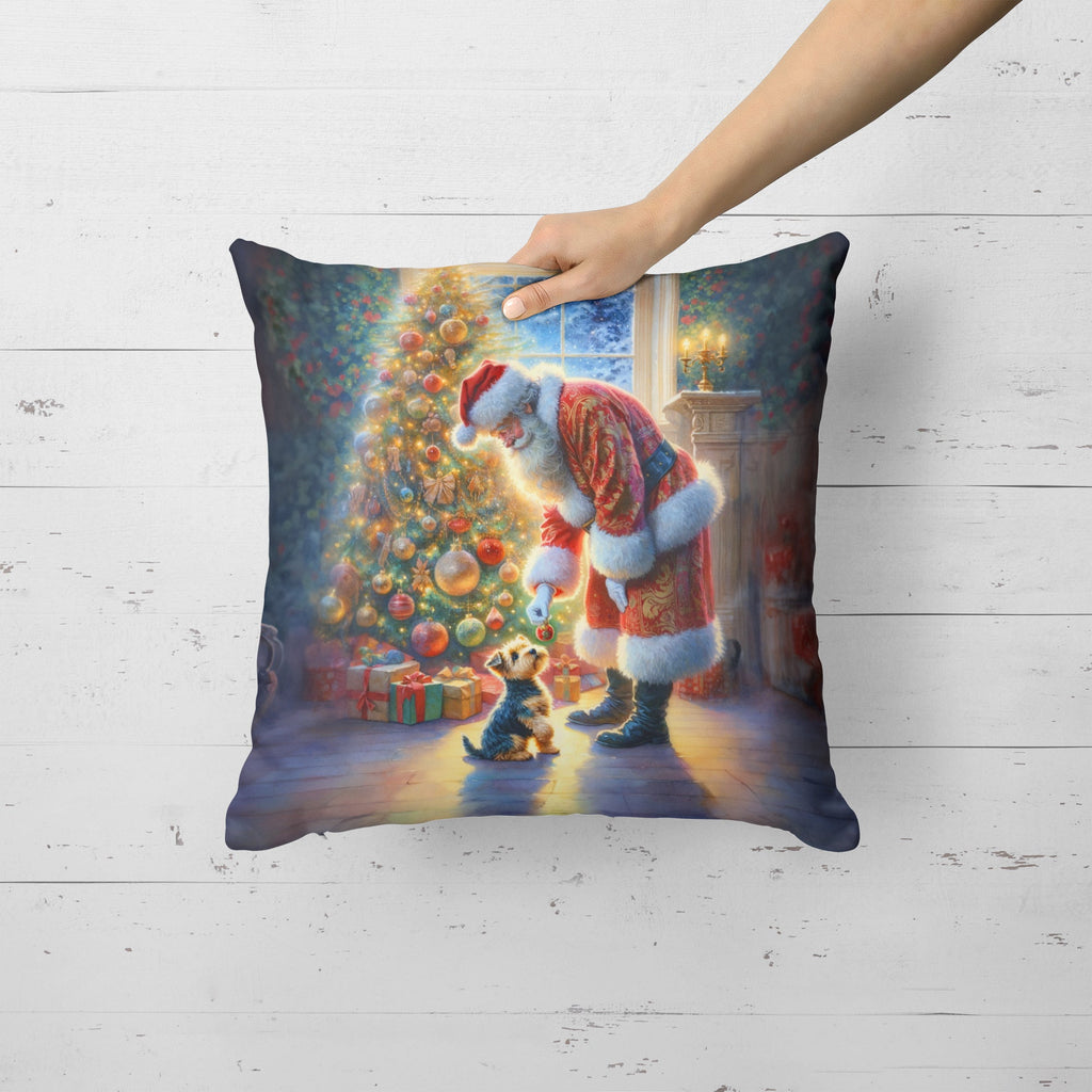 Australian Terrier and Santa Claus Decorative Throw Pillow 18x18 Indoor Outdoor Accent Cushion, Fabric Cover with Insert for Sofa, Bed, Porch & Living Room