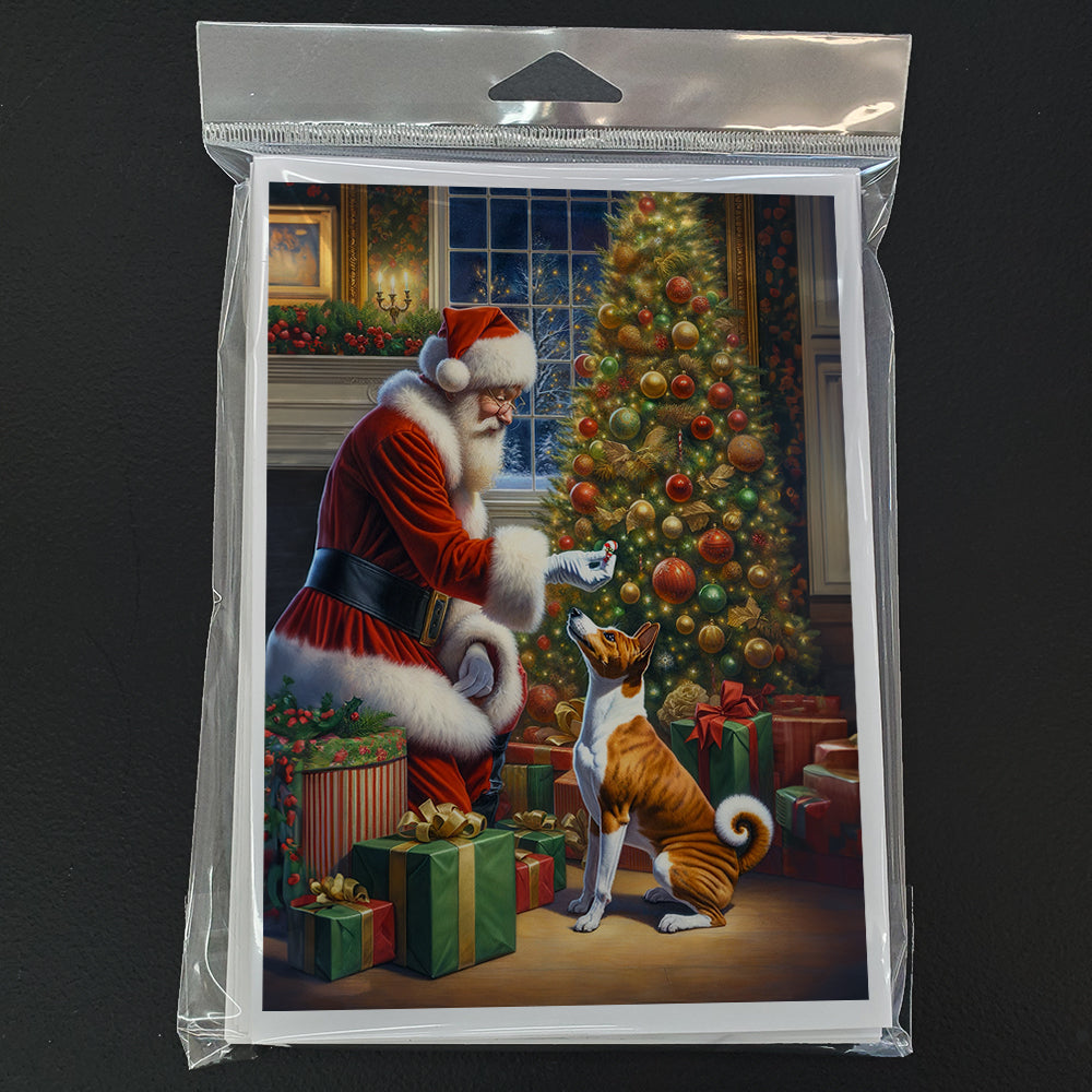 Basenji and Santa Claus Greeting Cards Pack of 8 Blank Cards with Envelopes Whimsical A7 Size 5x7