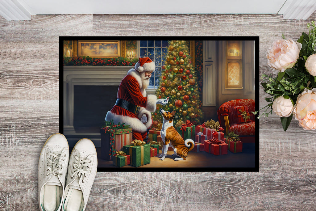 Basenji and Santa Claus Doormat Indoor Outdoor 24H X 36W Front Door Mat Rugs for Entryway, Non Slip Washable Low Pile,
