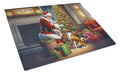 Basenji and Santa Claus Cutting Board Tempered Glass Kitchen Cutting Surface, Heat Resistant Chopping, Non-Slip Feet, Food Prep & Serving