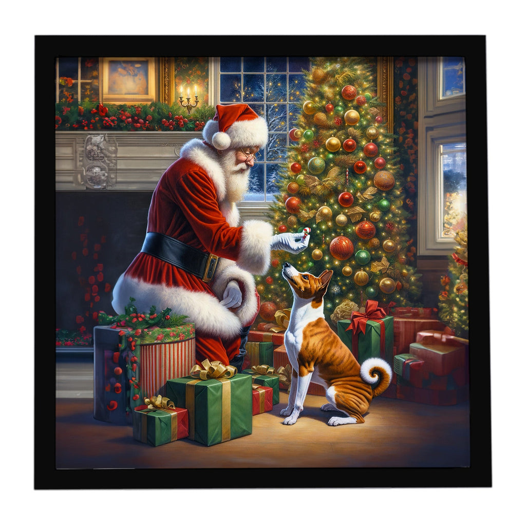 Basenji and Santa Claus Framed Metal Print Bathroom, Kitchen, Office, Home Decor Wall Art Ready to Hang, Square, 8X8