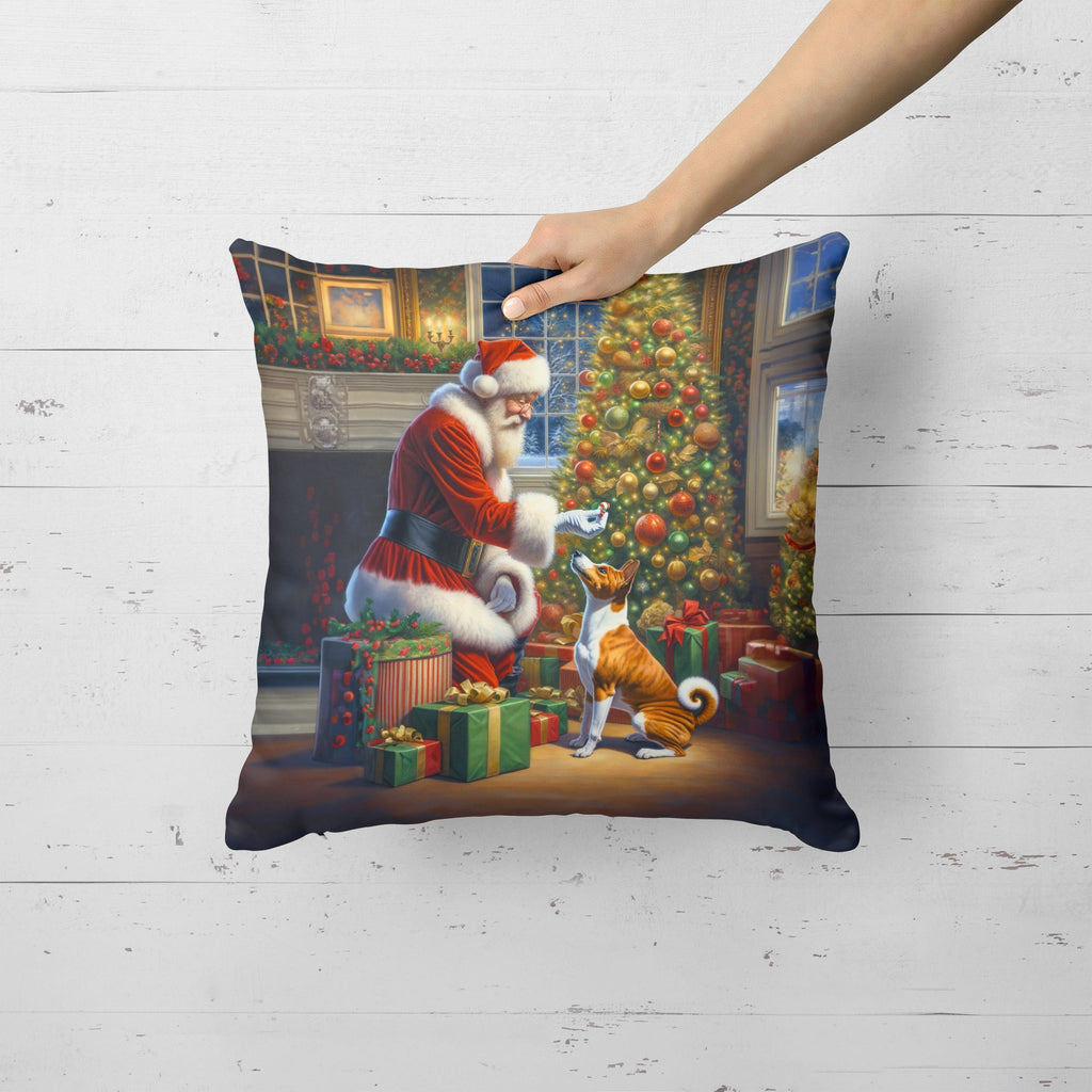 Basenji and Santa Claus Decorative Throw Pillow 18x18 Indoor Outdoor Accent Cushion, Fabric Cover with Insert for Sofa, Bed, Porch & Living Room