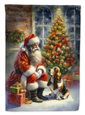 Basset Hound and Santa Claus House Flag 28x40 Porch Sleeve Pole Decorative Outside Yard Banner Artwork Wall Hanging, Polyester