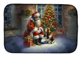 Basset Hound and Santa Claus Dish Drying Mat Absorbent Dish Drying Mat Pad for Kitchen Counter Dish Drainer Mat for Countertop, 14 x 21", Multicolor