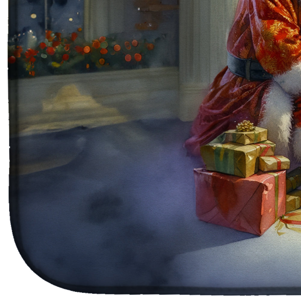 Basset Hound and Santa Claus Dish Drying Mat Absorbent Dish Drying Mat Pad for Kitchen Counter Dish Drainer Mat for Countertop, 14 x 21", Multicolor