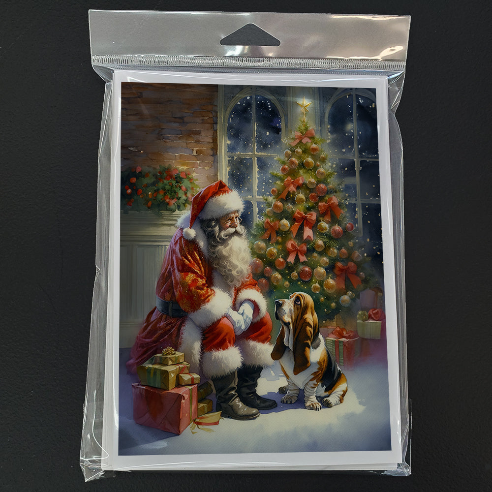 Basset Hound and Santa Claus Greeting Cards Pack of 8 Blank Cards with Envelopes Whimsical A7 Size 5x7