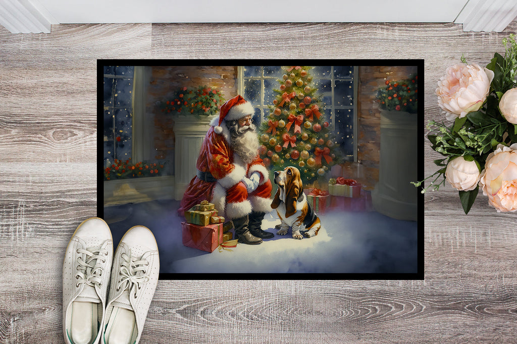 Basset Hound and Santa Claus Doormat Indoor Outdoor 18H X 27W Front Door Mat Rugs for Entryway, Non Slip Washable