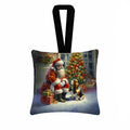 Basset Hound and Santa Claus Hanging Square Fabric Ornament 3.5 × 3.5 Decorative Door-Knob & Tree Hanger, Soft Fabric