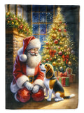 Beagle and Santa Claus House Flag 28x40 Porch Sleeve Pole Decorative Outside Yard Banner Artwork Wall Hanging, Polyester