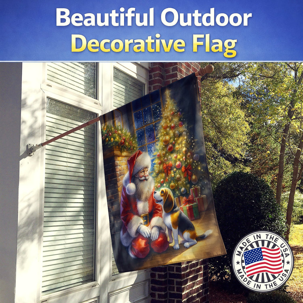 Beagle and Santa Claus House Flag 28x40 Porch Sleeve Pole Decorative Outside Yard Banner Artwork Wall Hanging, Polyester