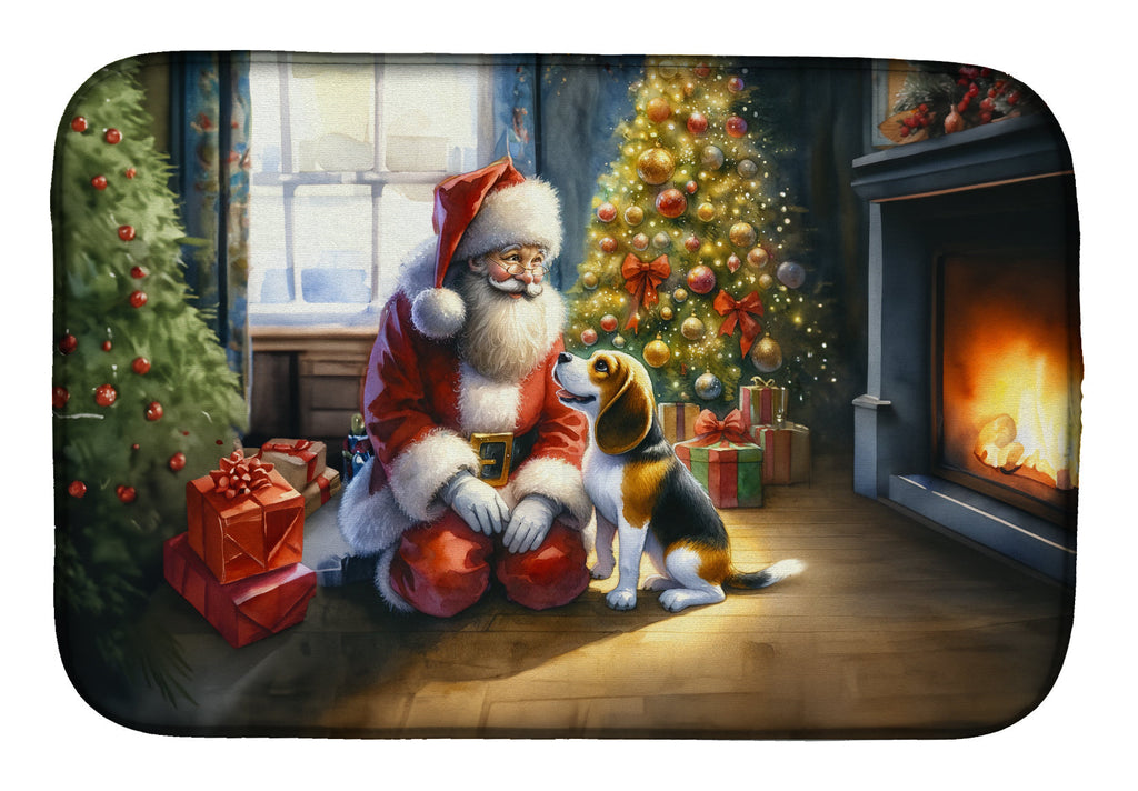 Beagle and Santa Claus Dish Drying Mat Absorbent Dish Drying Mat Pad for Kitchen Counter Dish Drainer Mat for Countertop, 14 x 21", Multicolor