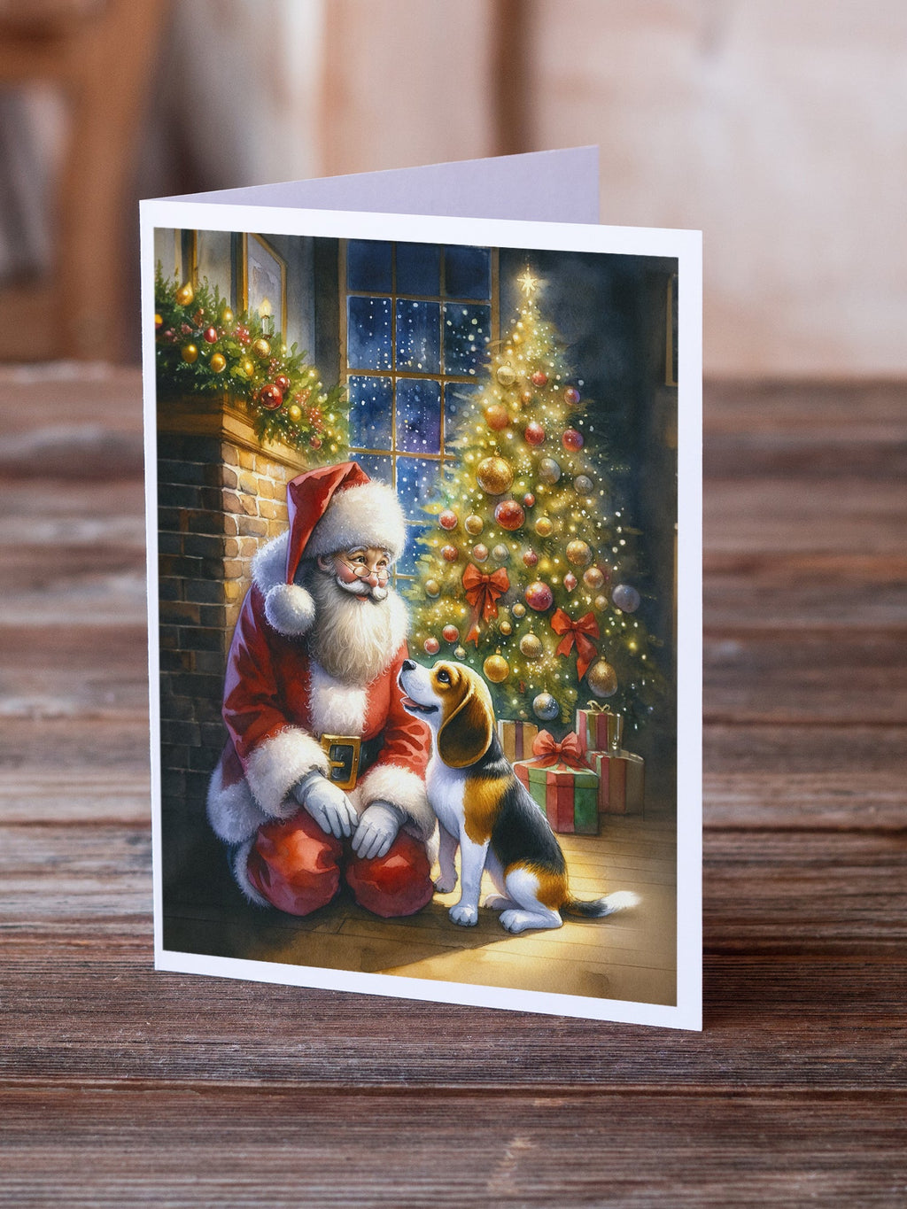 Beagle and Santa Claus Greeting Cards Pack of 8 Blank Cards with Envelopes Whimsical A7 Size 5x7