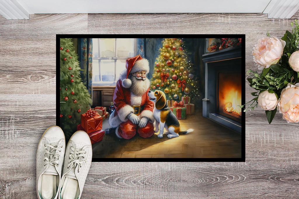 Beagle and Santa Claus Doormat Indoor Outdoor 24H X 36W Front Door Mat Rugs for Entryway, Non Slip Washable Low Pile,