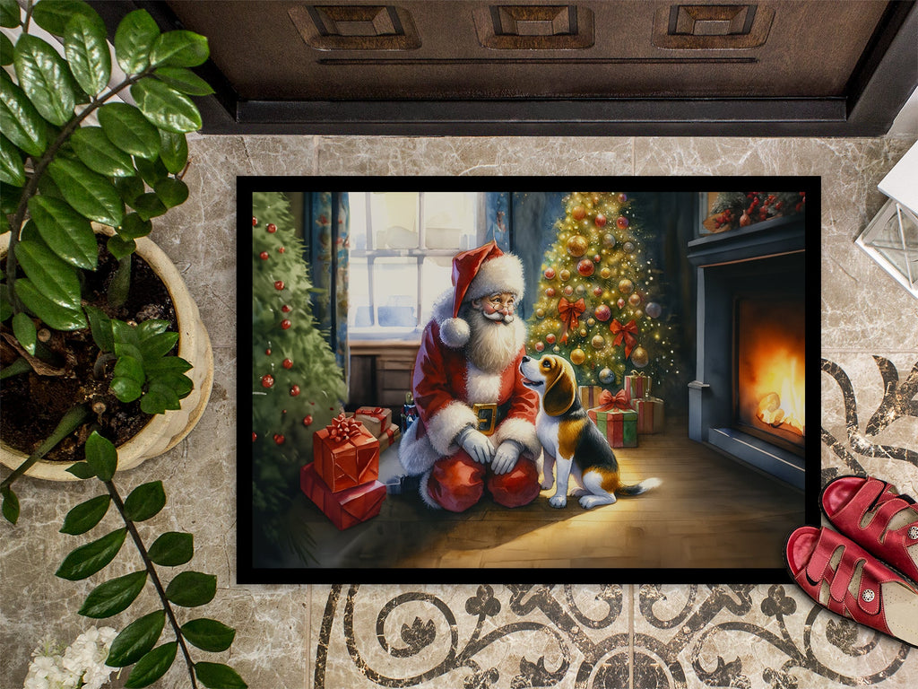 Beagle and Santa Claus Doormat Indoor Outdoor 24H X 36W Front Door Mat Rugs for Entryway, Non Slip Washable Low Pile,