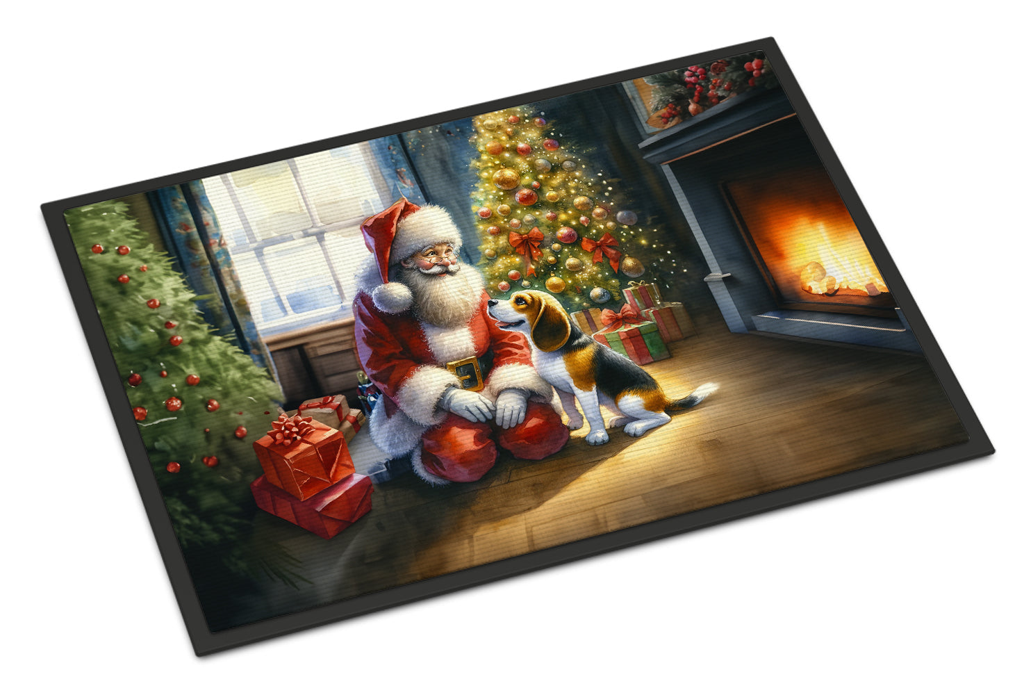 Beagle and Santa Claus Doormat Indoor Outdoor 18H X 27W Front Door Mat Rugs for Entryway, Non Slip Washable