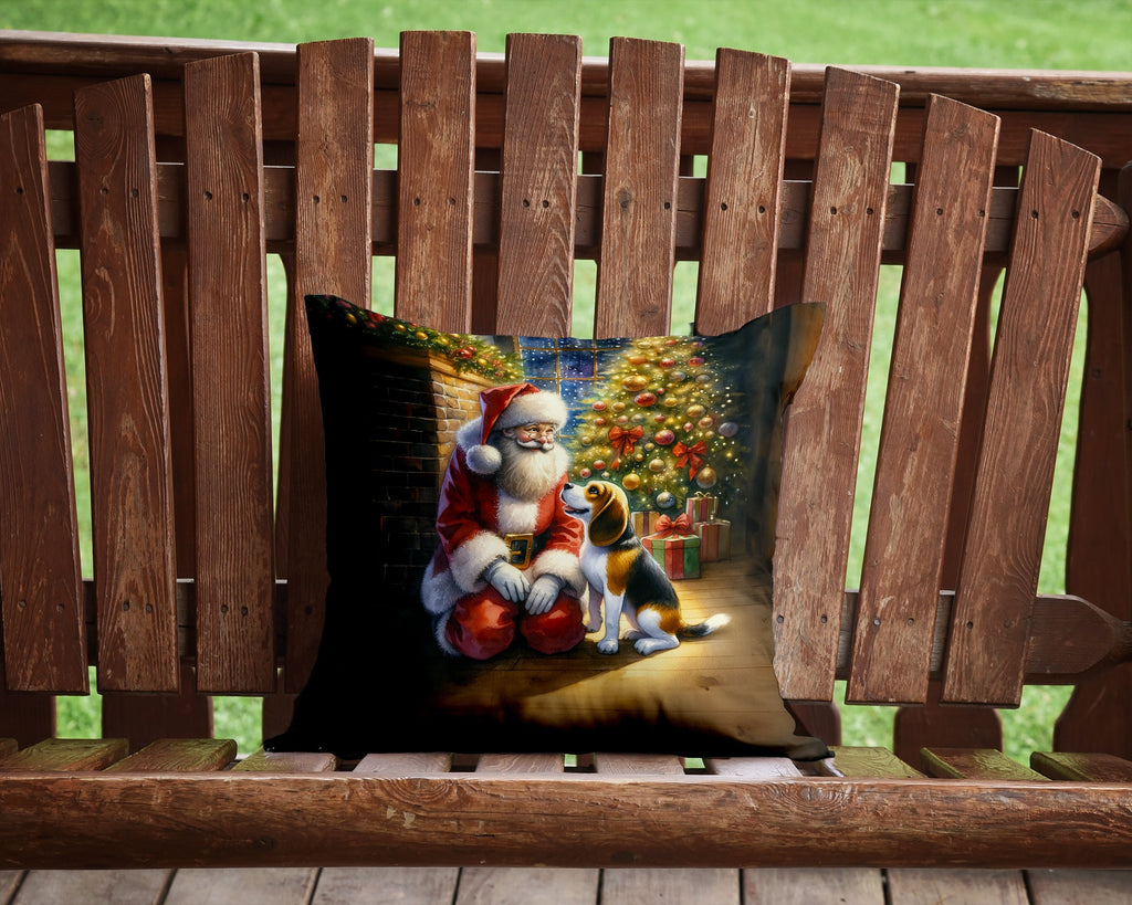 Beagle and Santa Claus Decorative Throw Pillow 14x14 Indoor Outdoor Accent Cushion, Fabric Cover with Insert for Sofa, Bed, Porch & Living Room