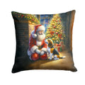 Beagle and Santa Claus Decorative Throw Pillow 18x18 Indoor Outdoor Accent Cushion, Fabric Cover with Insert for Sofa, Bed, Porch & Living Room