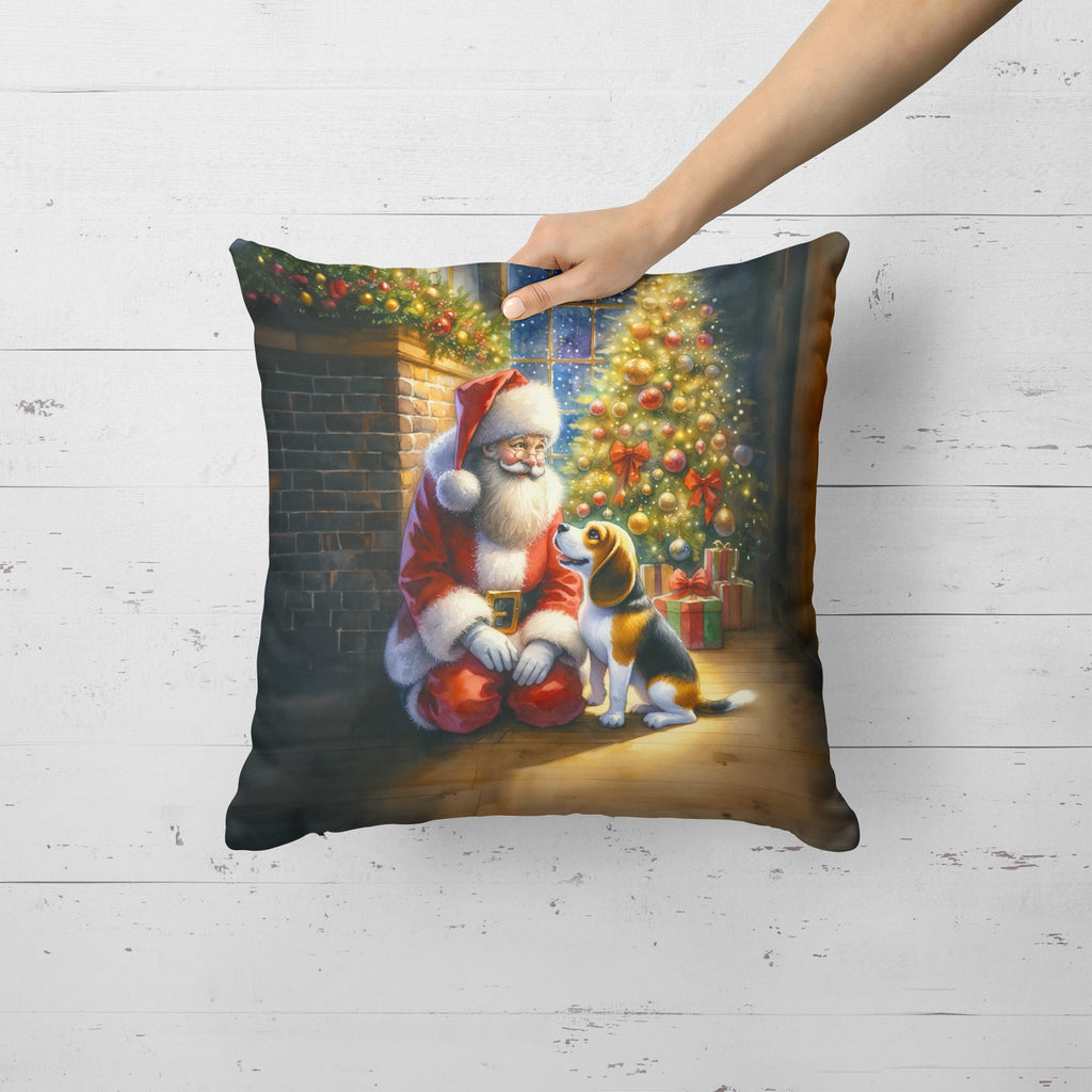 Beagle and Santa Claus Decorative Throw Pillow 18x18 Indoor Outdoor Accent Cushion, Fabric Cover with Insert for Sofa, Bed, Porch & Living Room