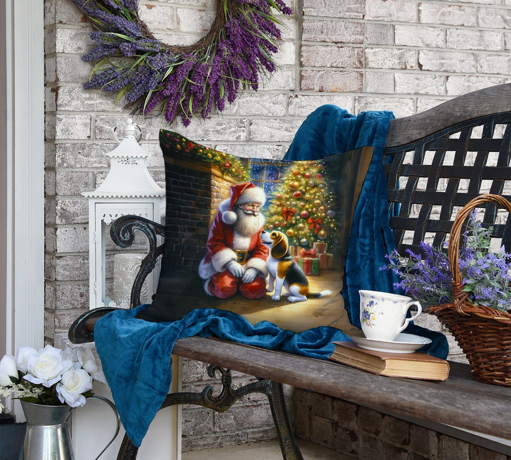 Beagle and Santa Claus Decorative Throw Pillow 18x18 Indoor Outdoor Accent Cushion, Fabric Cover with Insert for Sofa, Bed, Porch & Living Room